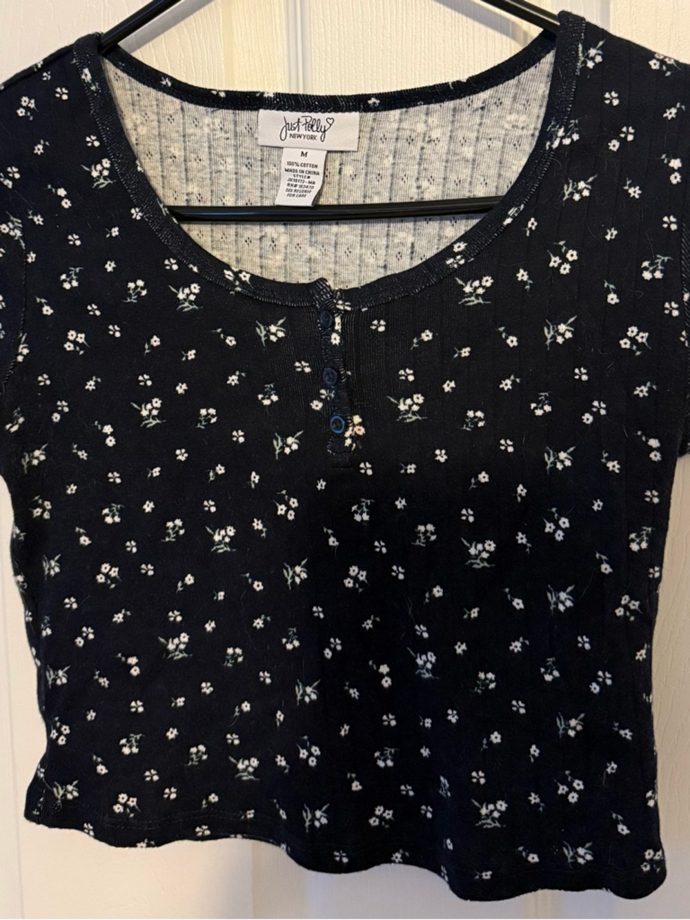 Just Really New York Black Floral Henley Tee